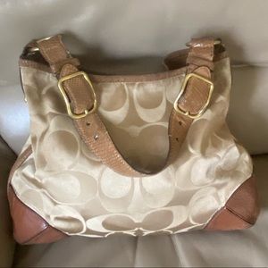 Authentic Coach Peyton Khaki Signature Sateen Hobo Shoulder bag